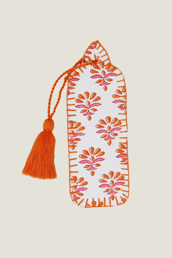 Block Printed Organic Cotton Quilted Bookmark | Hot Coral