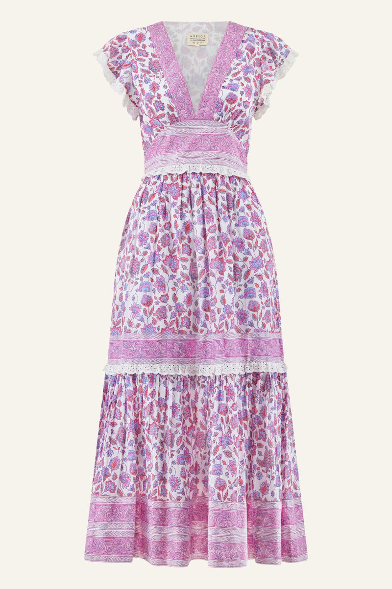 Pippa Block Print Dress | Pink/White