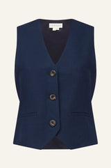 Linen Blend Waistcoat | Navy