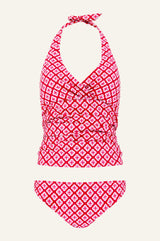 Recycled Ruched Tankini | Diamond Geo Red/Pink