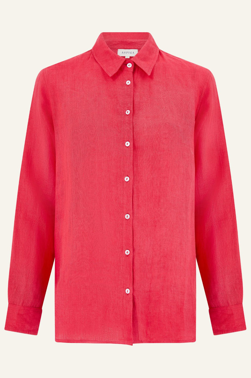 Women's Collared Linen Shirt | Hot Red