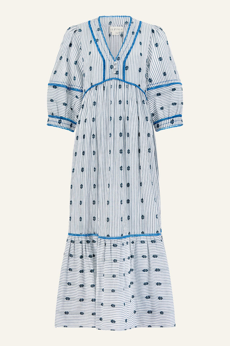 Mindy Dobby Dress | White/Blue