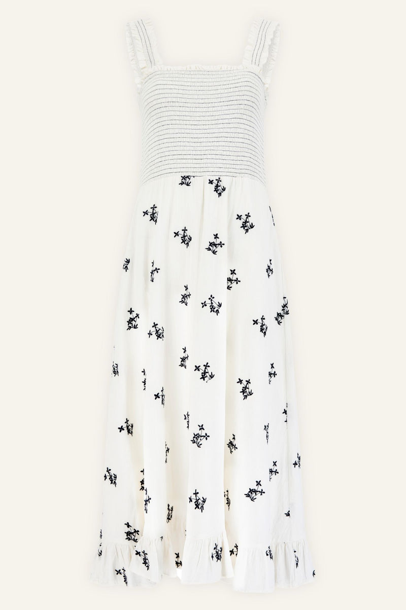 Rhianna Embroidered Dress | Ecru/Black