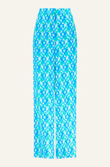 Alvia Satin Trouser | Tropical Geo Navy/Turquoise