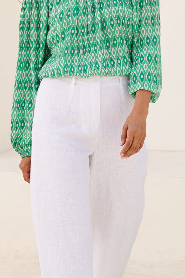 Wide Leg Linen Cropped Trousers | White