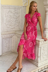 Demi EcoVero™ Wrap Dress | Lace floral Pink/White
