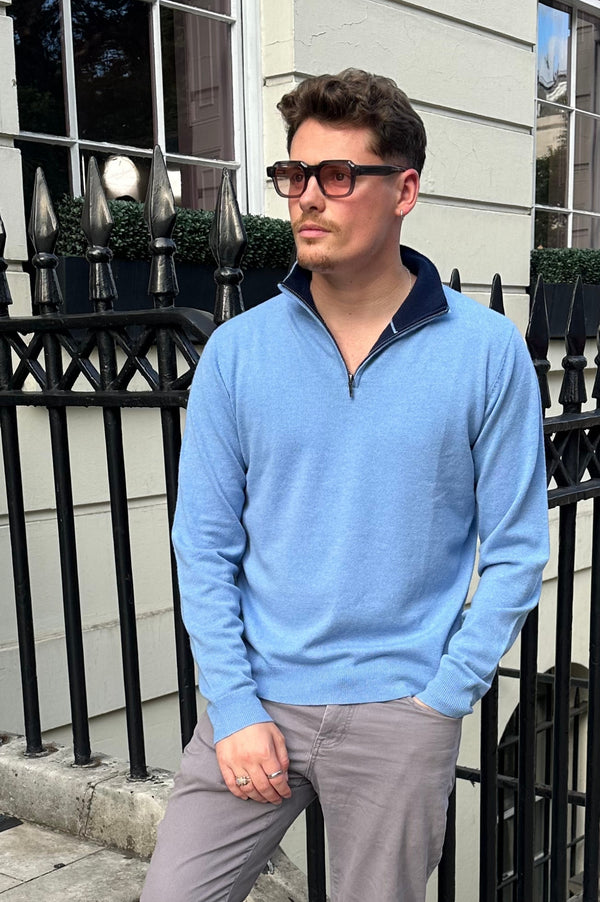 Men's Merino Wool Quarter Zip | Blue/Navy