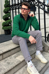 Men's Knitted Merino Wool Quarter Zip | Bright Green