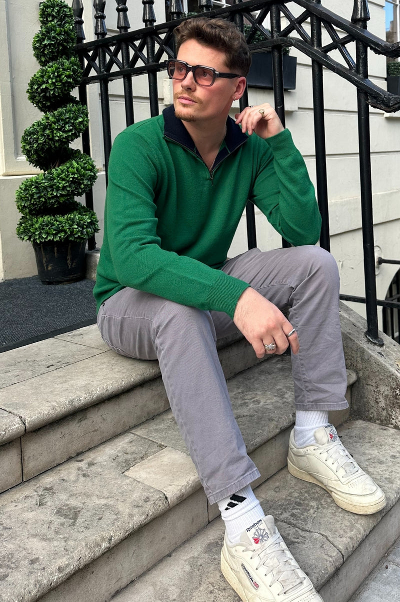 Men's Knitted Merino Wool Quarter Zip | Bright Green