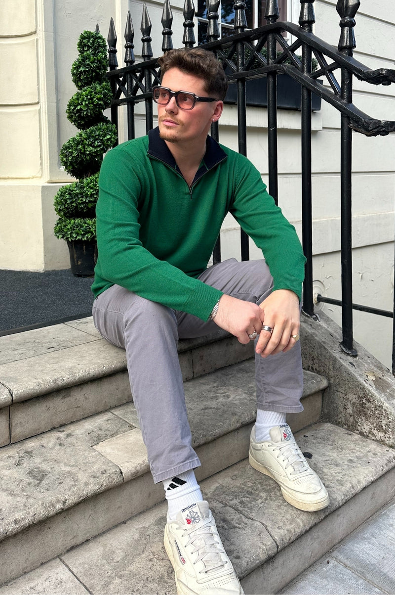 Men's Knitted Merino Wool Quarter Zip | Bright Green