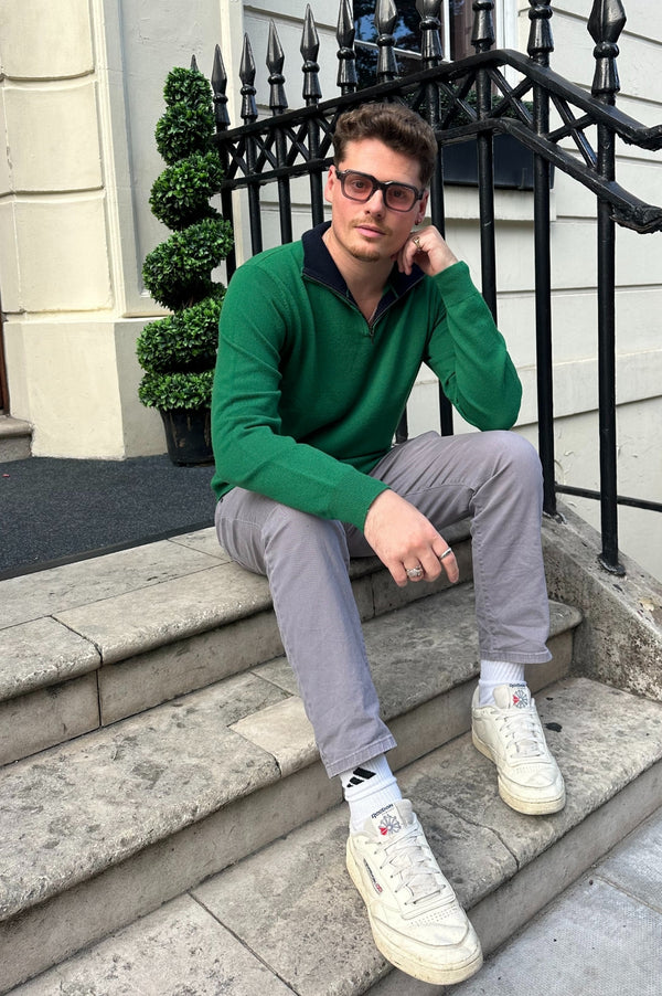 Men's Knitted Merino Wool Quarter Zip | Bright Green