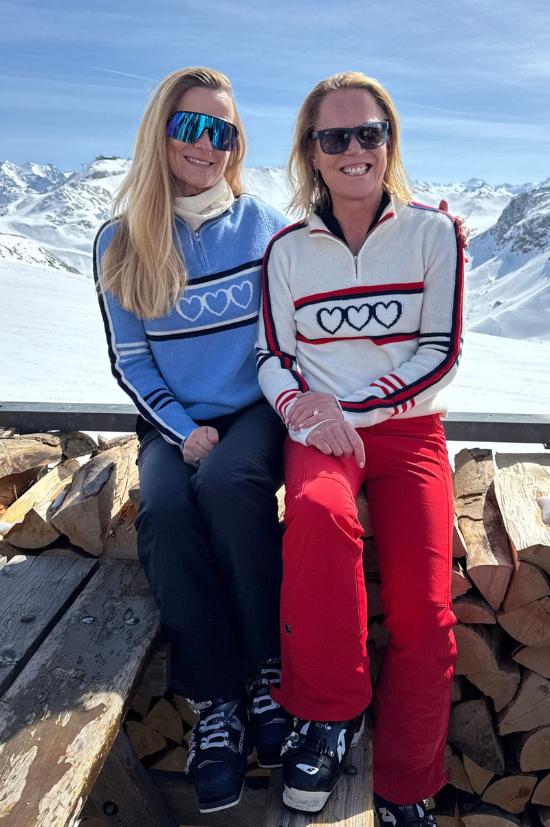 Merino Wool Stripe Hearts Quarter Zip | Blue/Cream/Navy