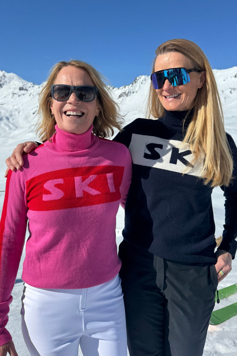 Merino Wool Ski Slim Polo Neck Jumper | Dark Navy/Cream