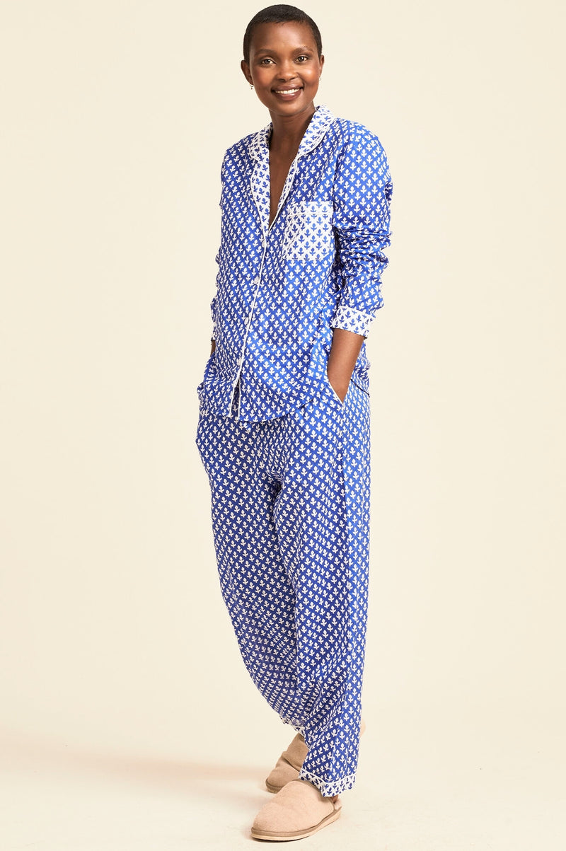 Pyjama Set | Leaf Blue/White