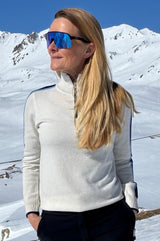 Merino Wool Overarm Stripe Quarter Zip Jumper | Cream/Navy/Blue