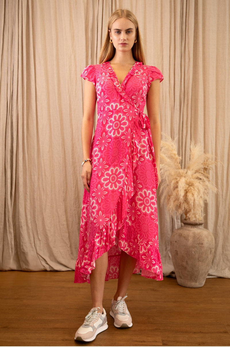 Demi EcoVero™ Wrap Dress | Blossom Pink/White