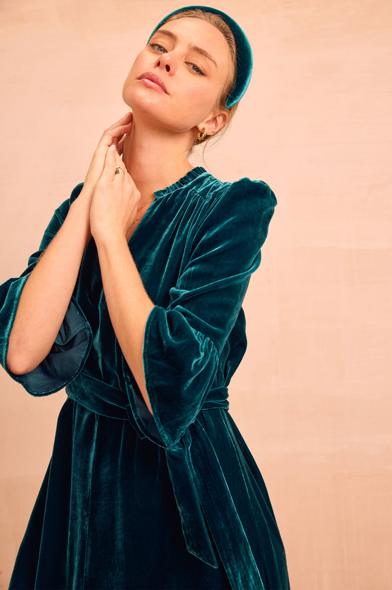 Astrid Velvet Dress | Teal