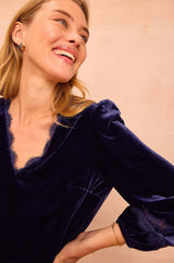 Claudette Velvet Lace Blouse | Navy