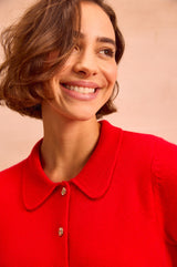 Cashmere Blend Collared Cardigan | Red