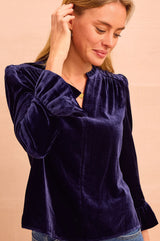 Astrid Velvet V-Neck Top | Navy