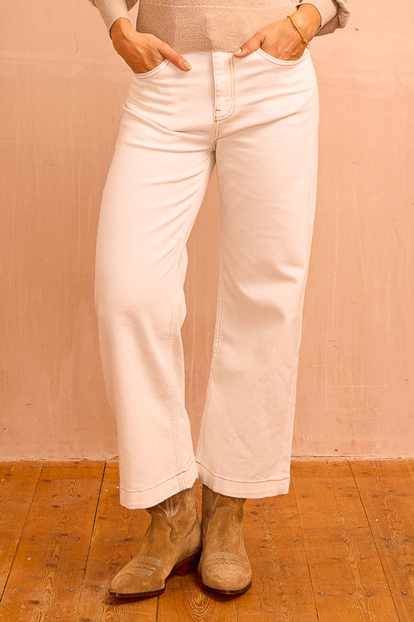 Denim Wide Leg Crop Jean | Ecru