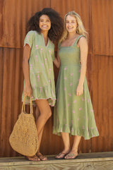 Rhianna Embroidered Dress | Khaki/Pink