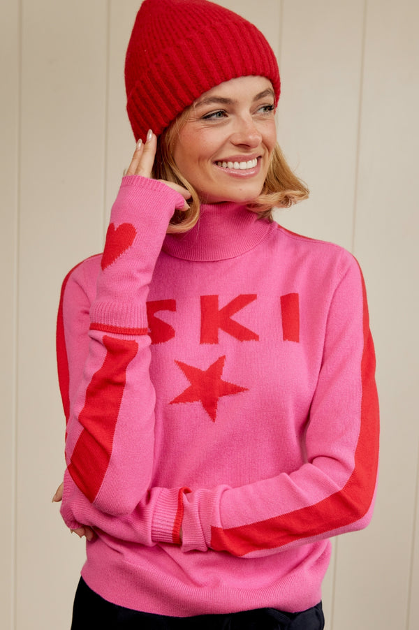 Merino Wool Fingerless Heart Gloves | Pink/Red