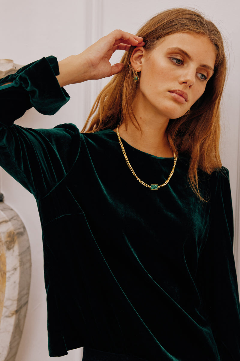 Chunky Green Stone Necklace | Gold