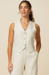 Linen Blend Waistcoat | Oatmeal