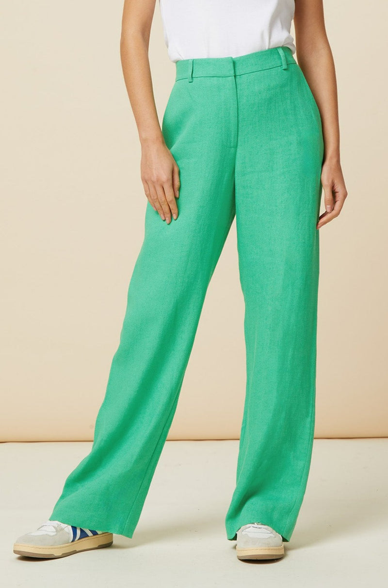 Linen Blend Trousers | Green