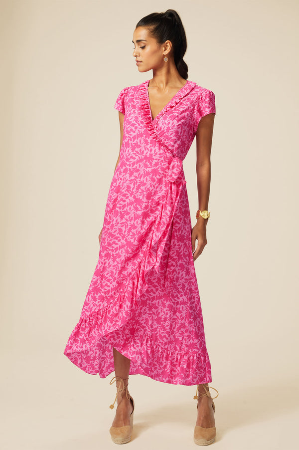 Demi EcoVero™ Wrap Dress | Clematis Vines Mono Pink/Pink