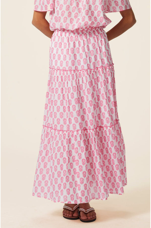 Bea Printed Organic Cotton Skirt | Geranium White/Pink