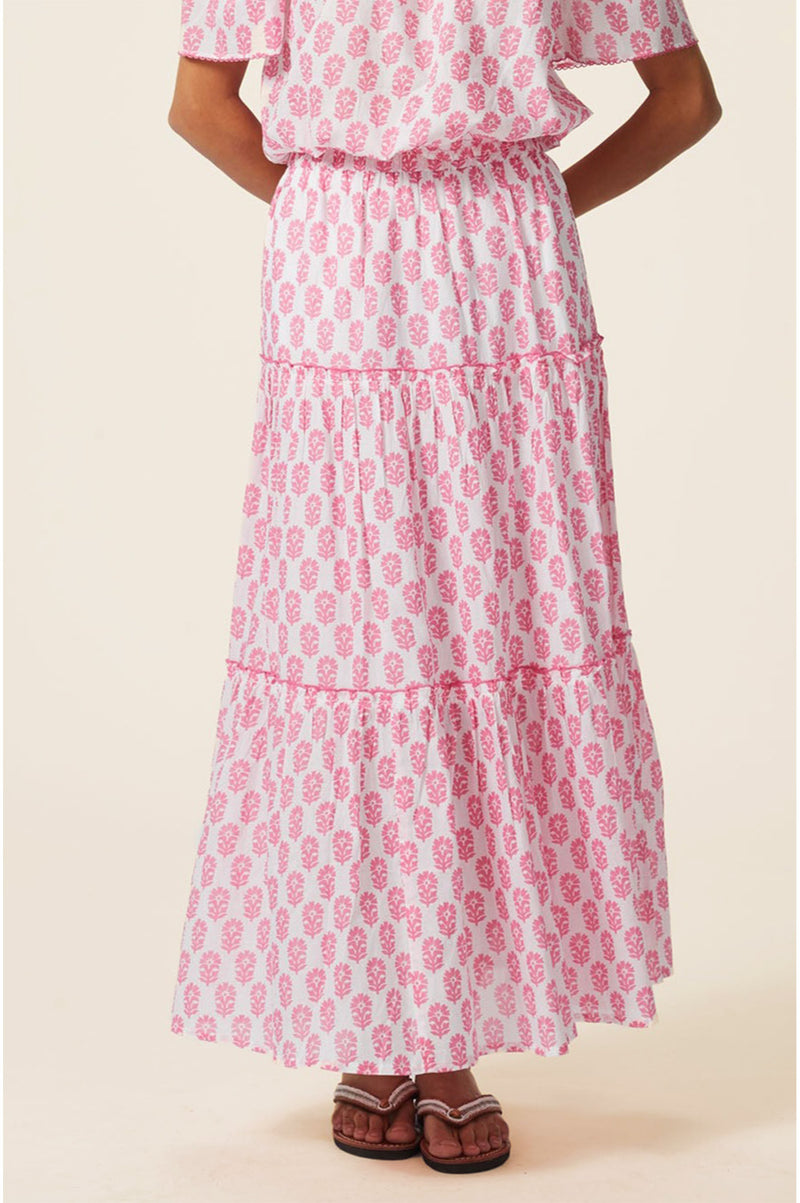 Bea Printed Organic Cotton Skirt | Geranium White/Pink