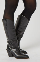 Leather Knee High Cowboy Boots | Black