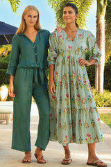 Surbhi 3/4 Sleeve Dress | Teal/Multi - Aspiga