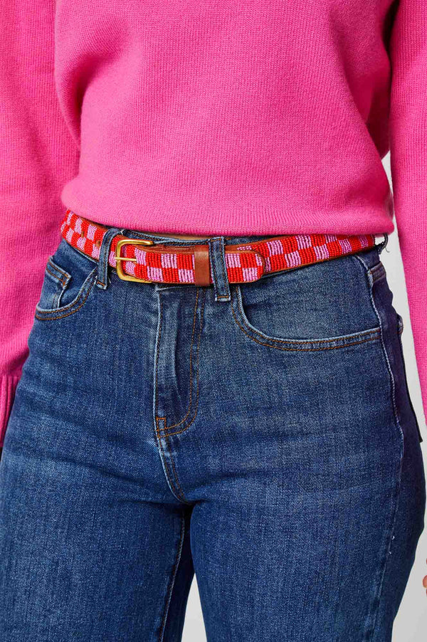 Fully Beaded Belt | Red/Pink