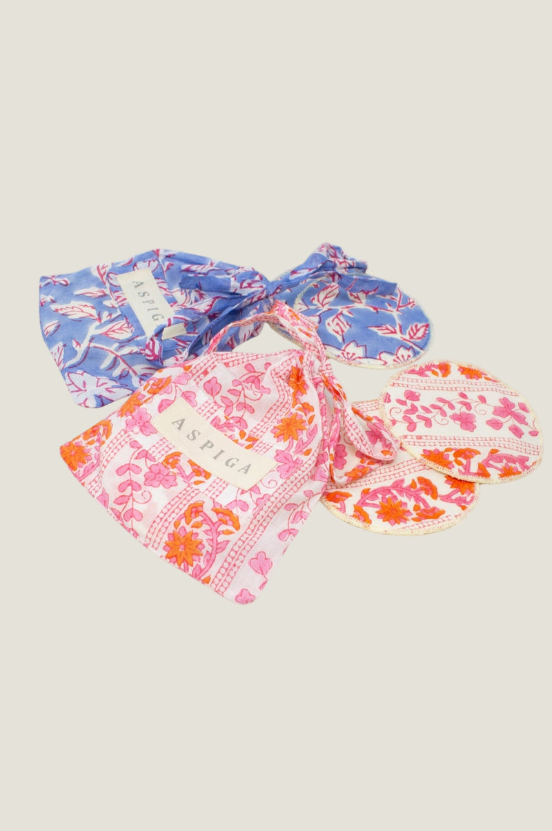 Block Print Face Pad | Linear Botanical Orange/Pink