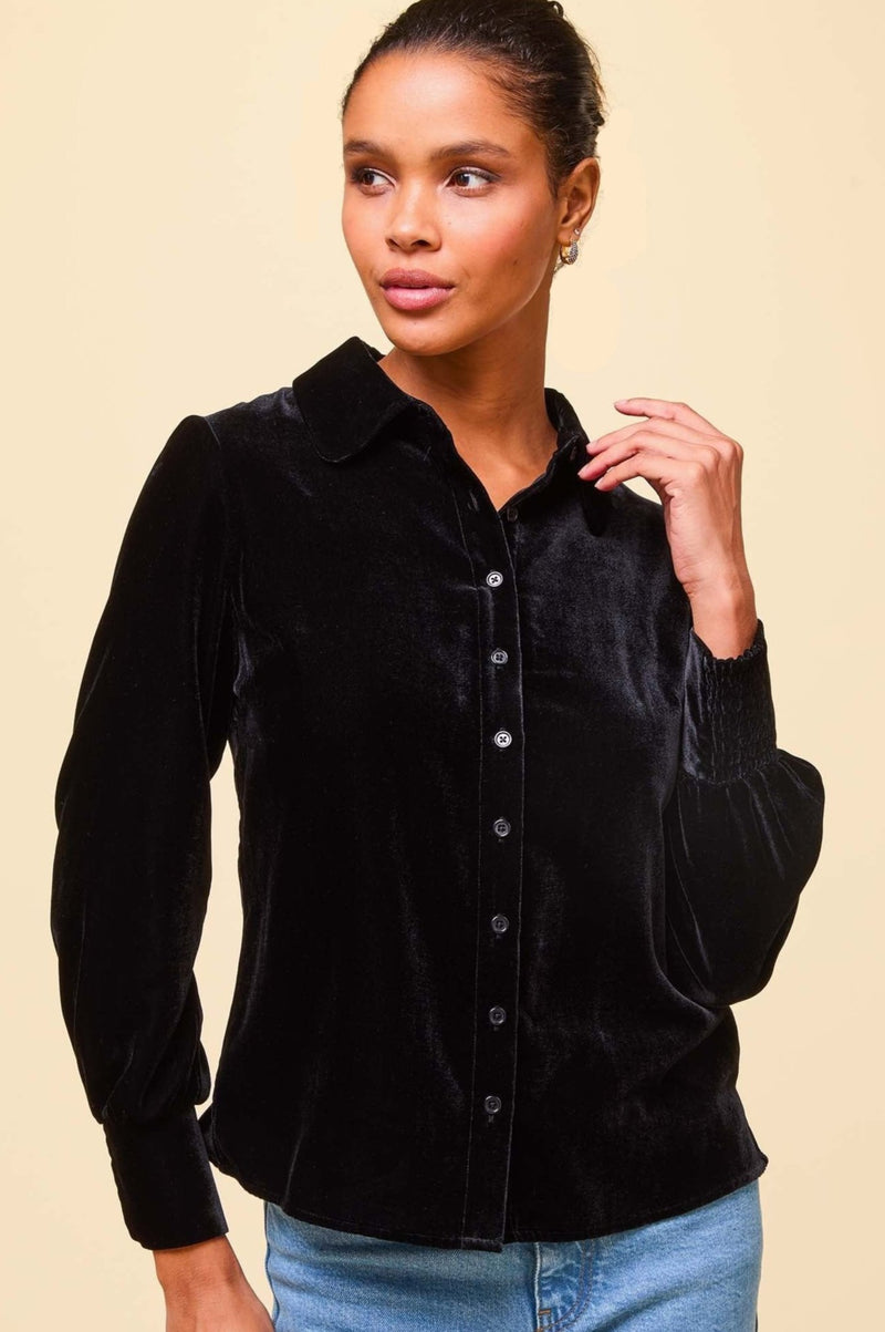 Ffion Velvet Shirt Black - Main Image