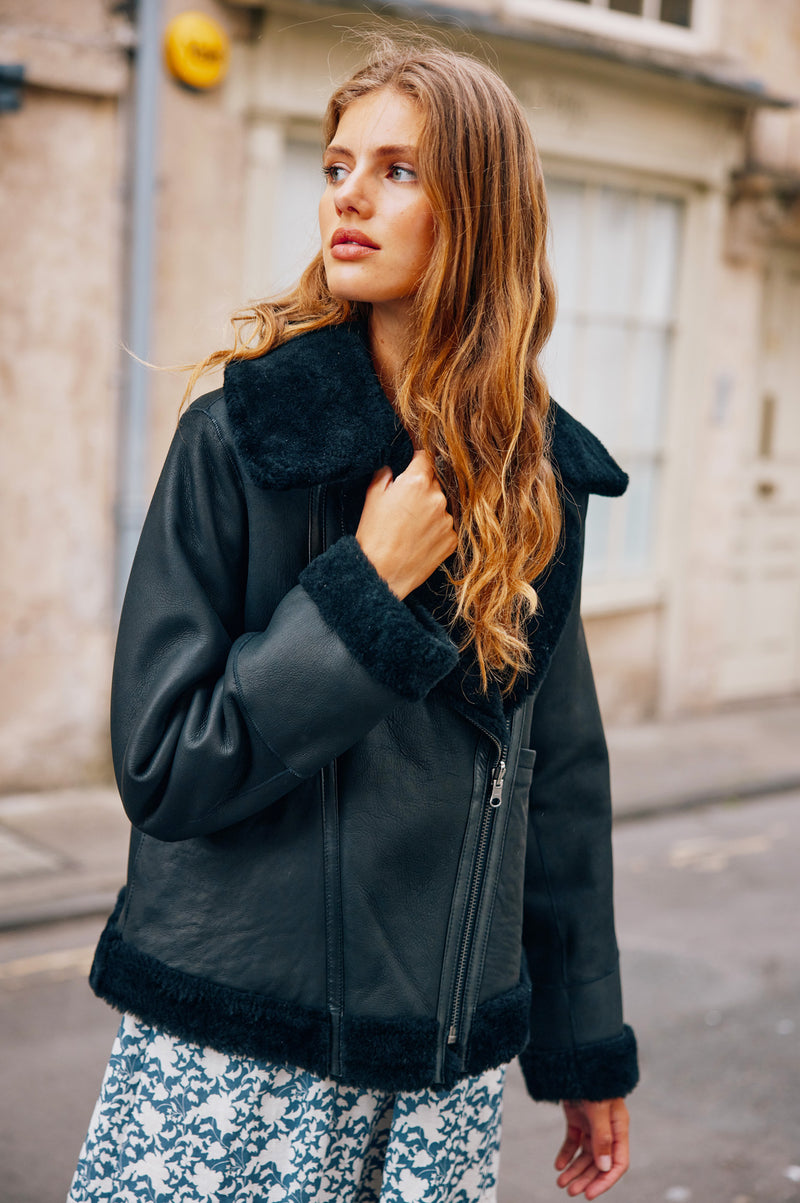 Biker hotsell shearling jacket