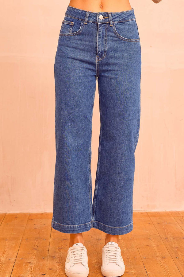 Denim Wide Leg Crop Jean | Mid Wash