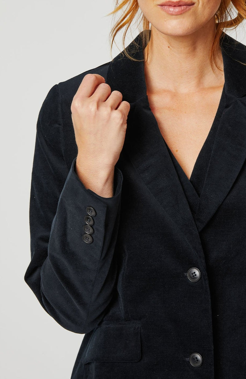 Single Breasted Cotton Stretch Velvet Jacket | Black