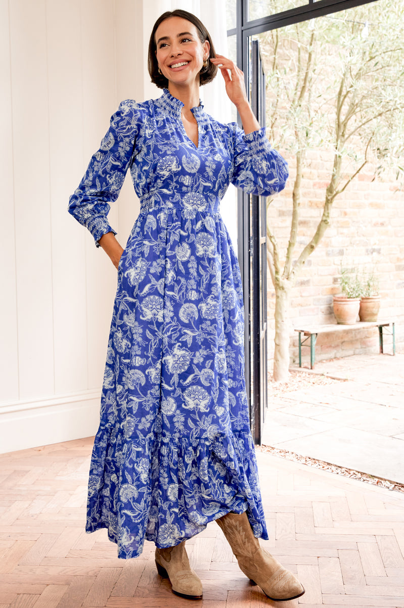 Aspiga Ladies Sustainable Emmeline Maxi Summer Wedding Guest Evening Dress Cobalt Blue White Aspiga Ladies Sustainable Emmeline Maxi Summer Wedding Guest Evening Dress Cobalt Blue White