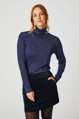 Lurex Knitted Polo | Blue Lurex/Navy Knit