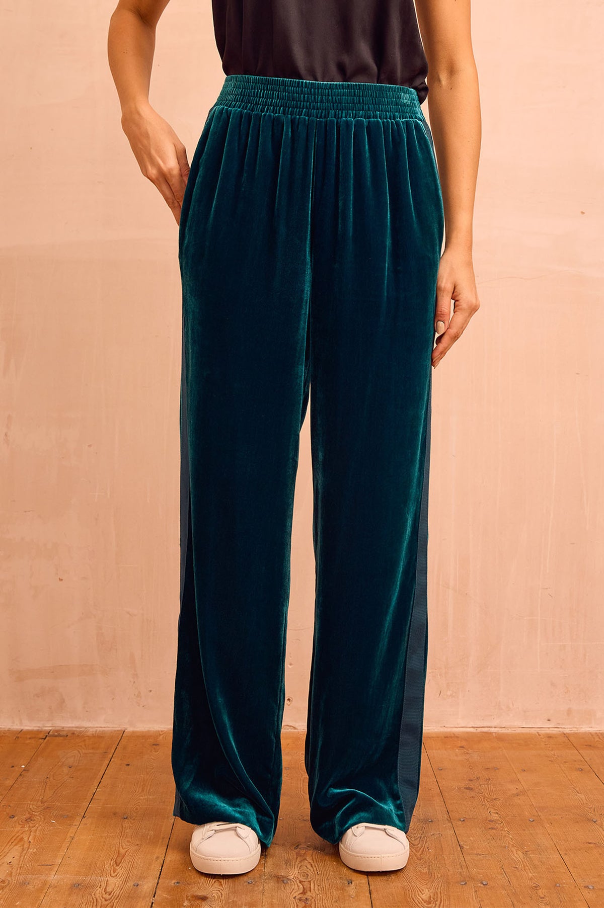 Aspiga Womens Sustainable Velvet Side Stripe Viscose Trousers Teal