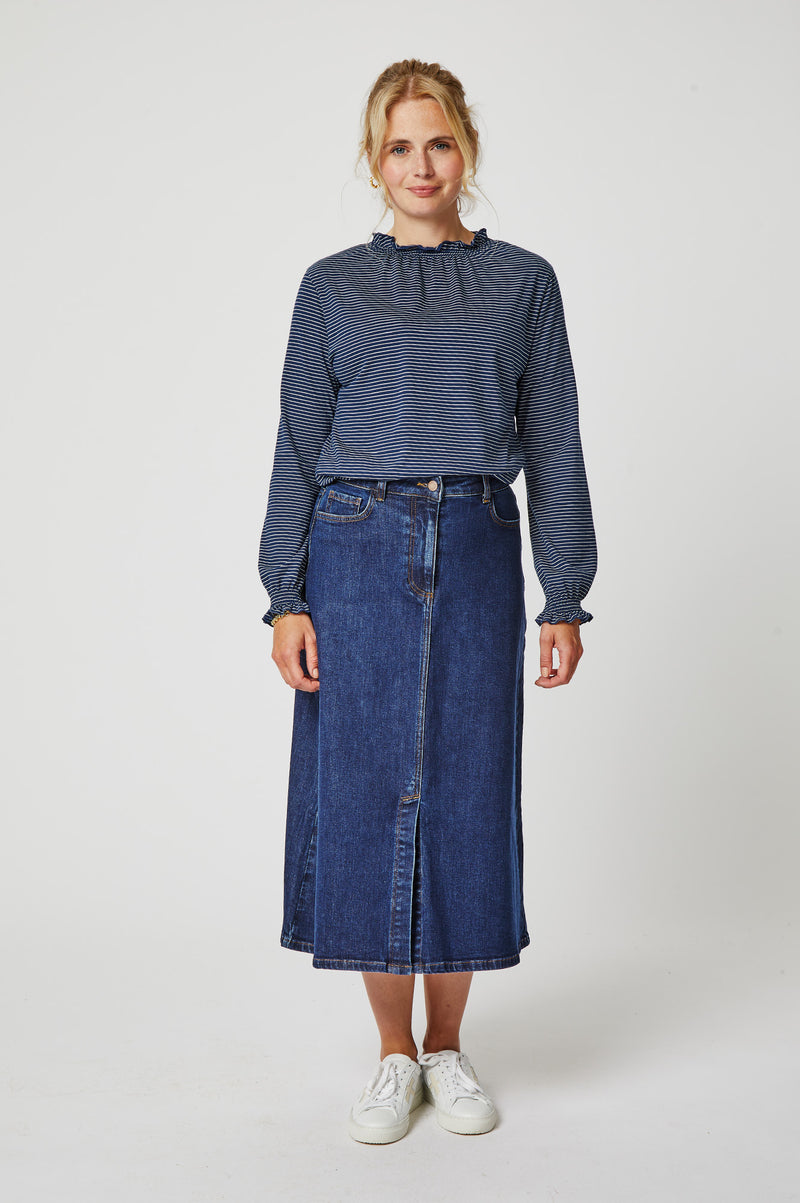 Long Denim Skirt | Mid Wash