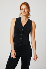 Cotton Stretch Velvet Waistcoat | Black