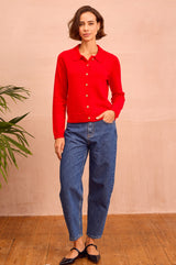 Cashmere Blend Collared Cardigan | Red
