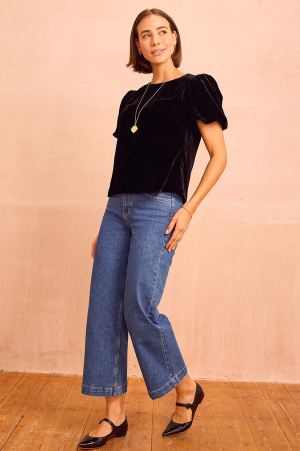 Dulcie Velvet Puff Sleeve Top | Black