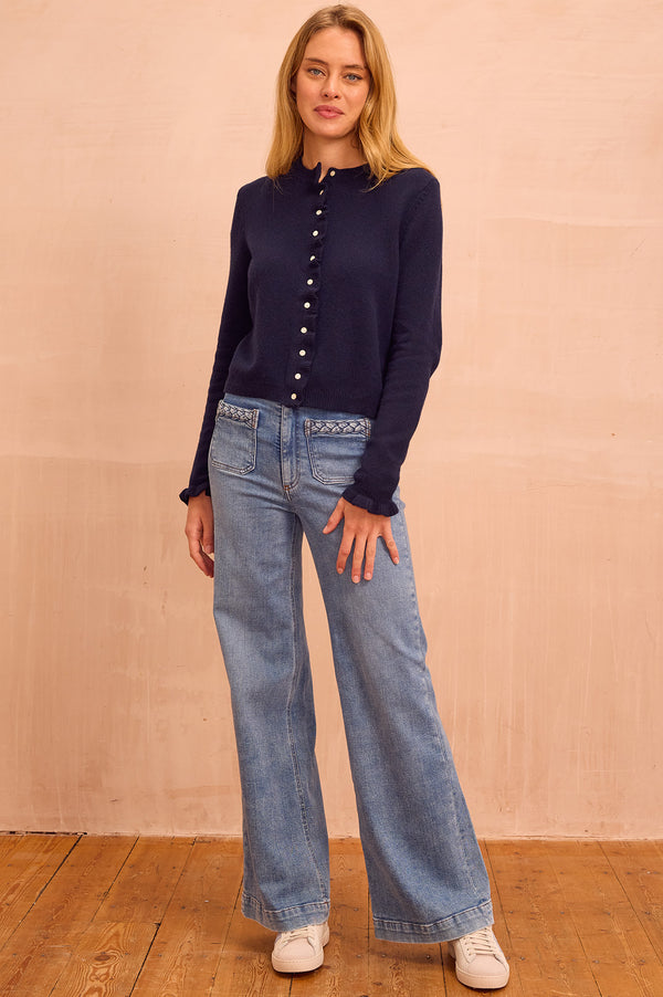 Merino Wool Frill Cardigan | Navy