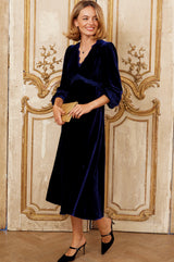 Lorna Velvet Lace Dress | Navy